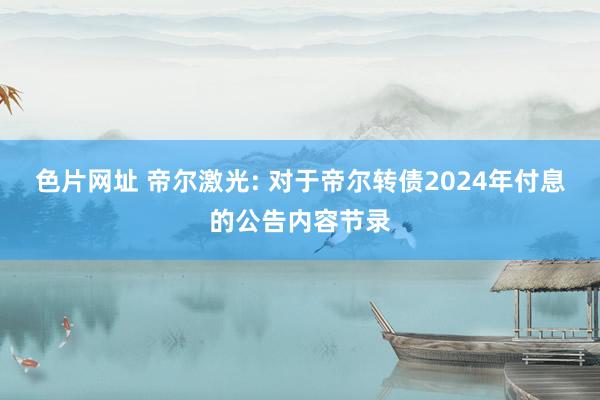 色片网址 帝尔激光: 对于帝尔转债2024年付息的公告内容节录