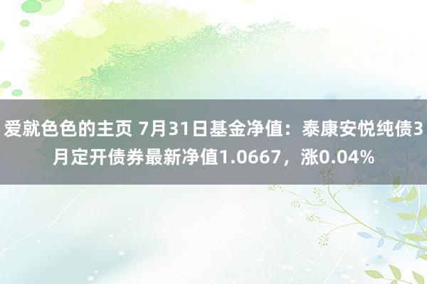 爱就色色的主页 7月31日基金净值：泰康安悦纯债3月定开债券最新净值1.0667，涨0.04%